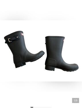 Hunter matte navy Short Women's Rain Boots with Side Buckle